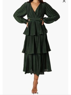 Petal & Pup Dark Green Tiered V-Neck Midi Dress